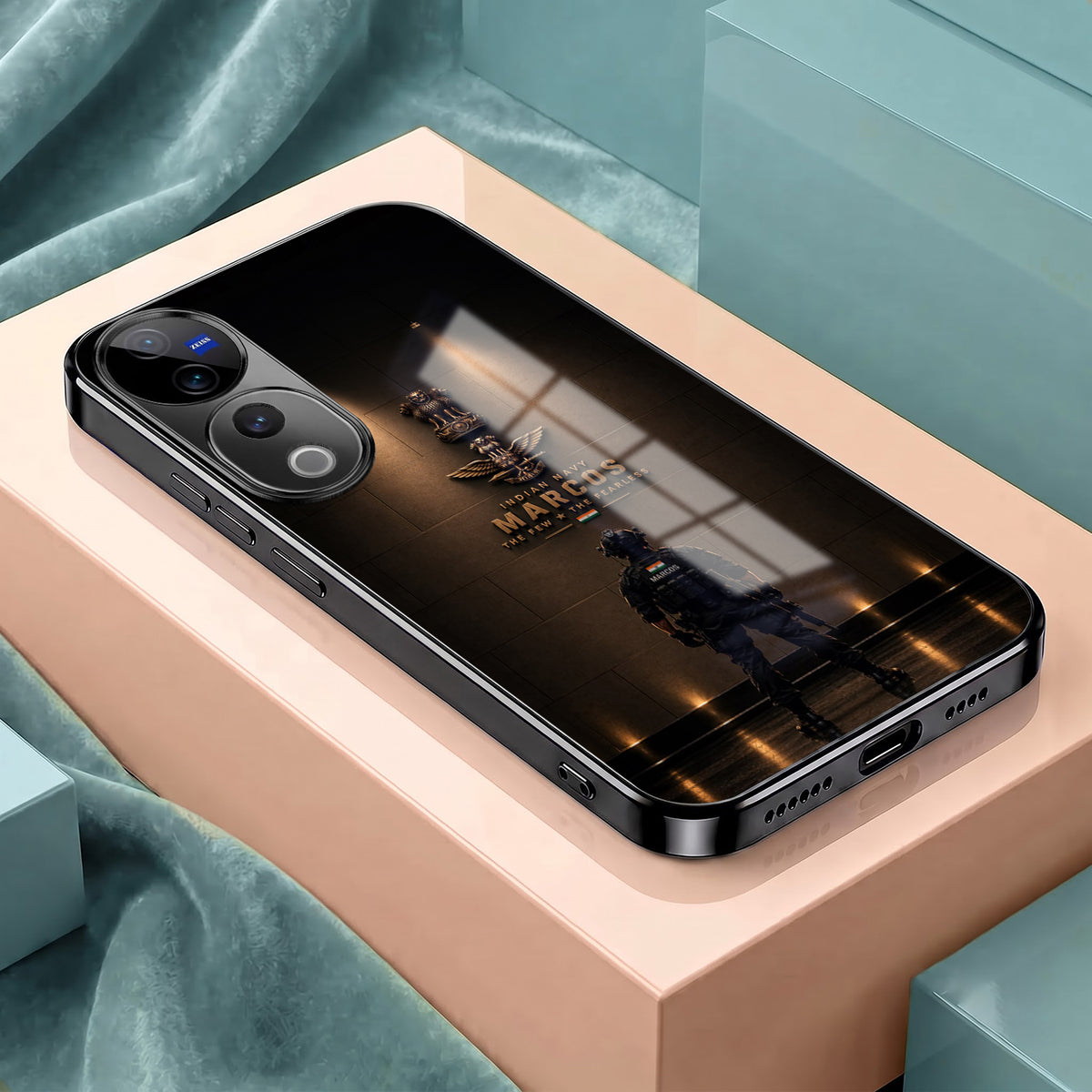 Vivo V40 Pro 5G Indian Navy Marcos Black Electroplated Glass Phone Back Case