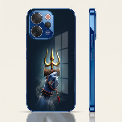 Vivo V70 5G Divine Shiva Trisul Blue Electroplated Glass Phone Back Case