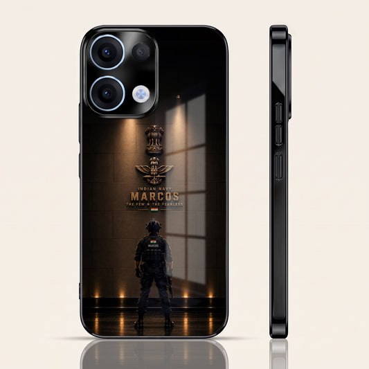 Oppo Reno 13 5G Indian Navy Marcos Black Electroplated Glass Phone Back Case