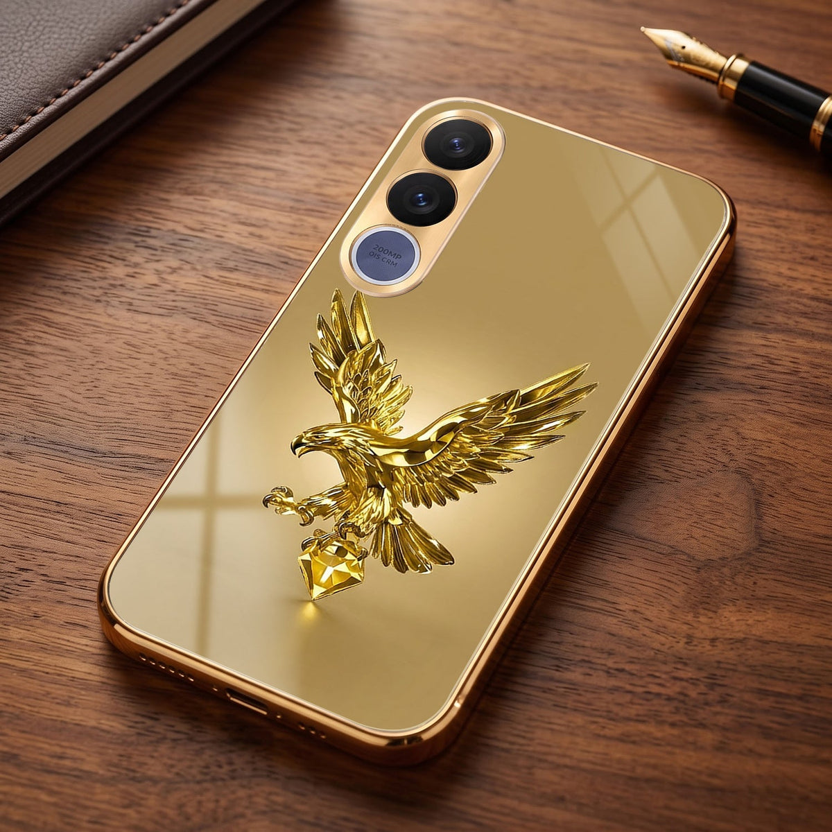 Vivo V70 FE 5G Golden Eagle Gold Electroplated Glass Phone Back Case