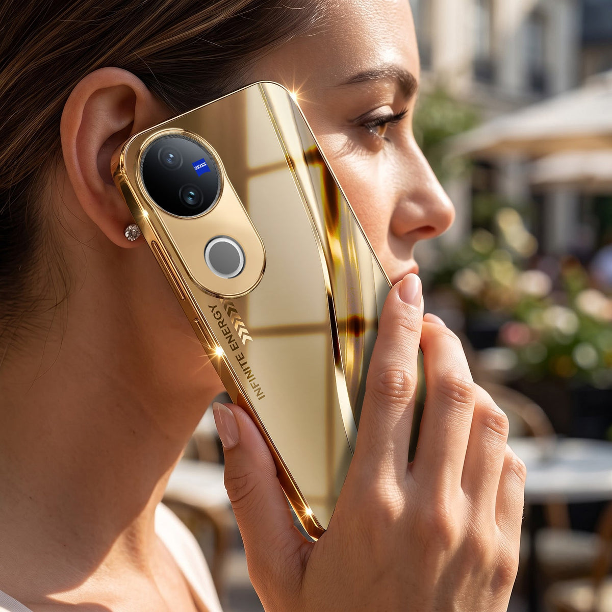 Vivo V50 5G Luxury Infinity Energy Gold Electroplated Glass Phone Case