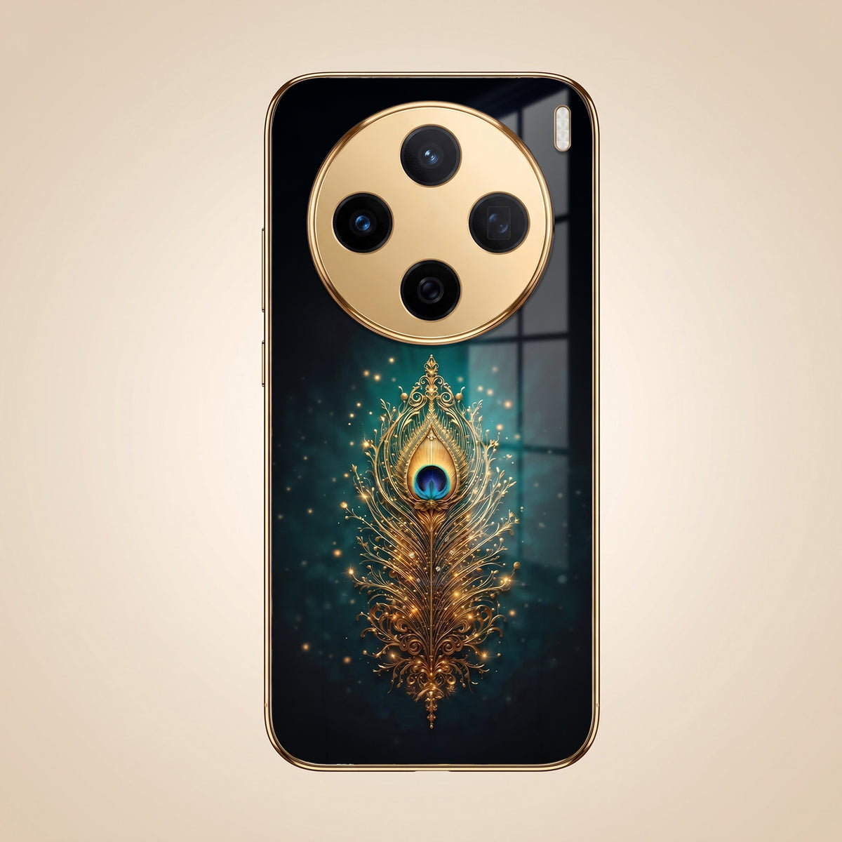 Vivo X200 5G Golden Peacock Feather Gold Electroplated Glass Phone Back Case