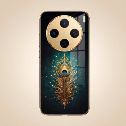 Vivo X200 5G Golden Peacock Feather Gold Electroplated Glass Phone Back Case