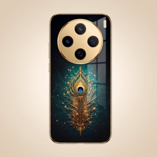 Vivo X200 5G Golden Peacock Feather Gold Electroplated Glass Phone Back Case