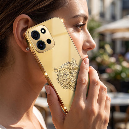 OnePlus Nord 6 5G Golden Tiger Face Gold Electroplated Glass Phone Back Case