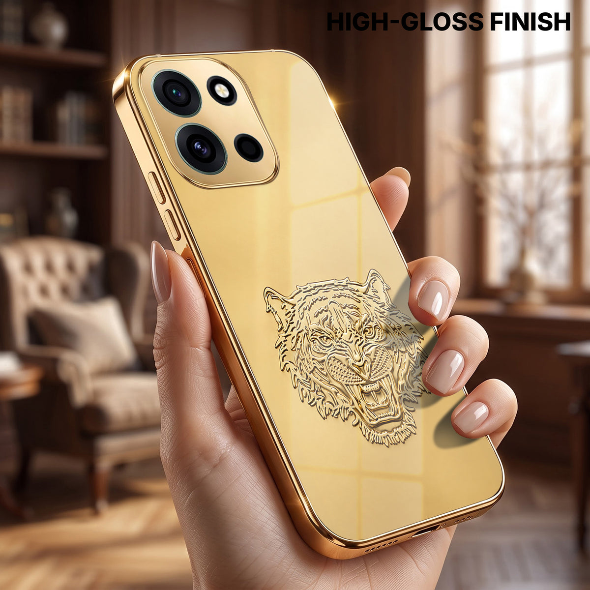 OnePlus Nord 6 5G Golden Tiger Face Gold Electroplated Glass Phone Back Case