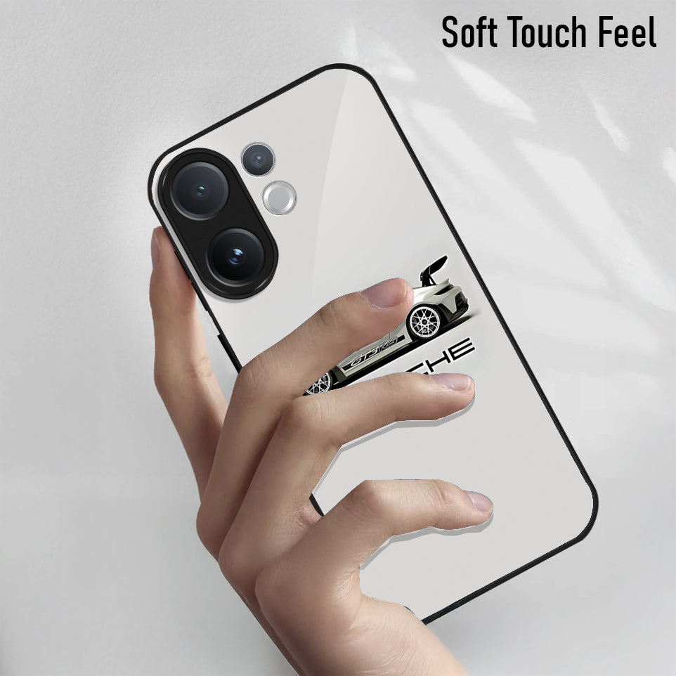 Vivo V60 5G Phone case with car design held by a hand on a light gray background