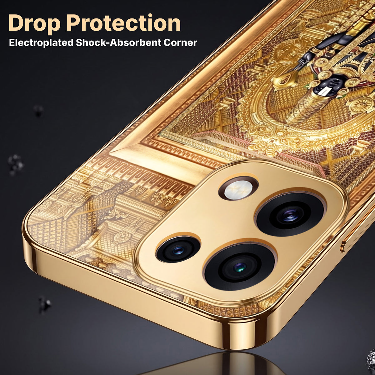 Oppo Reno 16C 5G Premium Heritage Gold Electroplated Glass Phone Back Case