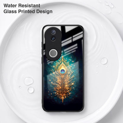 Vivo V50 5G Golden Peacock Feather Acrylic Glass Back Case