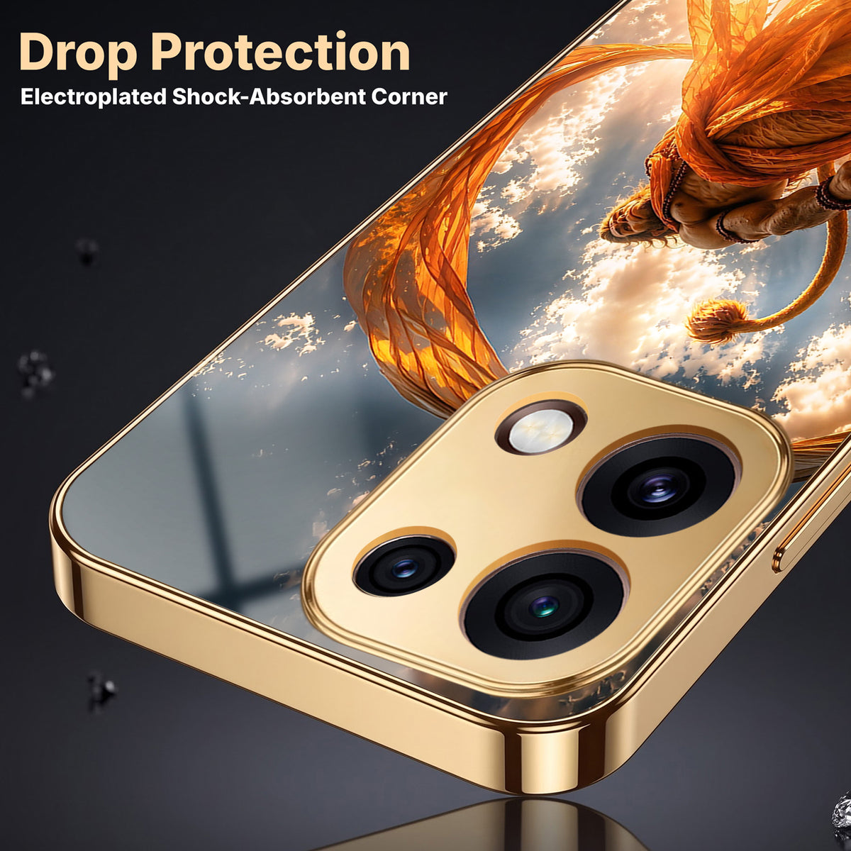 Oppo Reno 16C 5G Divine Hanuman Gold Electroplated Glass Phone Back Case