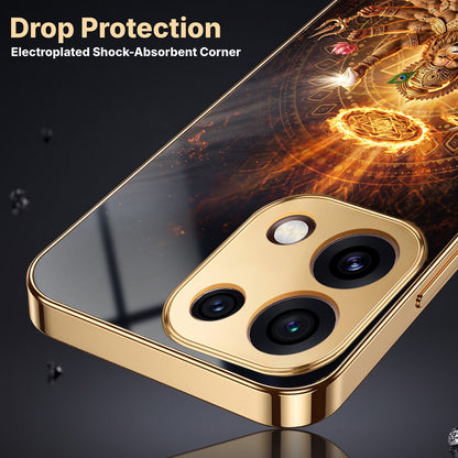 Oppo Reno 16C 5G Lord Narasimha Gold Electroplated Glass Phone Back Case