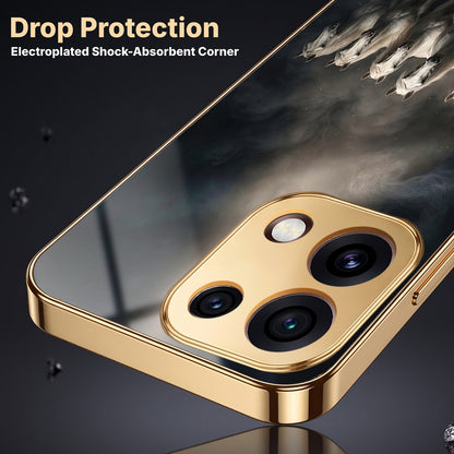 Oppo Reno 16C 5G Running Horses Gold Electroplated Glass Phone Back Case