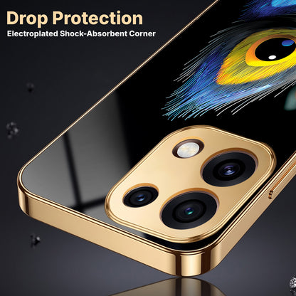Oppo Reno 16C 5G Multi-Feather Peacock Gold Electroplated Glass Phone Back Case