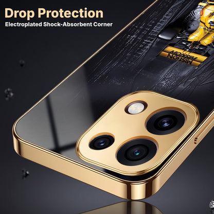 Oppo Reno 16C 5G F1 Racing Car Gold Electroplated Glass Phone Back Case