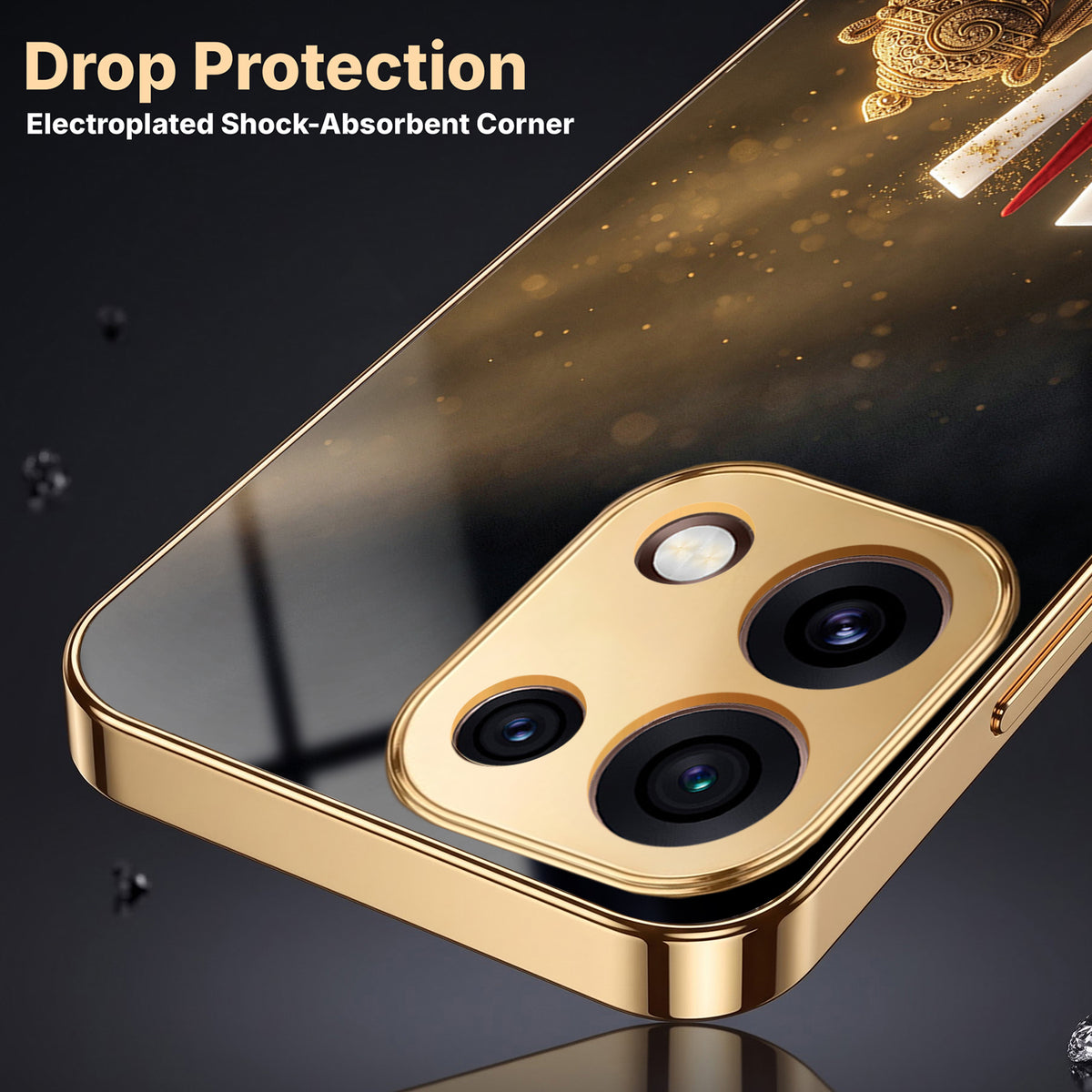 Oppo Reno 16C 5G Royal Heritage Edition Gold Electroplated Glass Phone Back Case