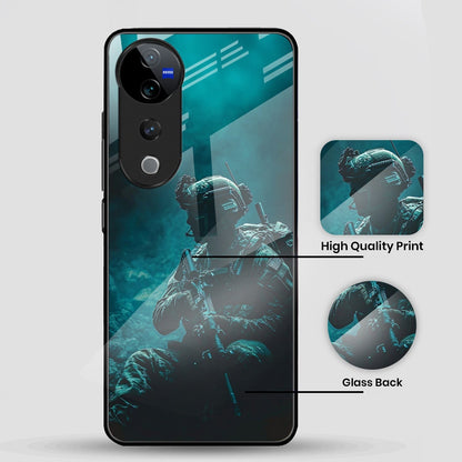 Vivo V40 Pro 5G Premium Acrylic Shockproof Glass Back Case (Soldier Case)