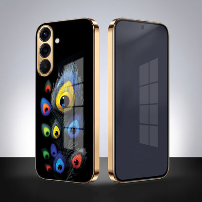 Samsung Galaxy A56 5G Premium Peacock Feather Gold Electroplated Glass Phone Back Case