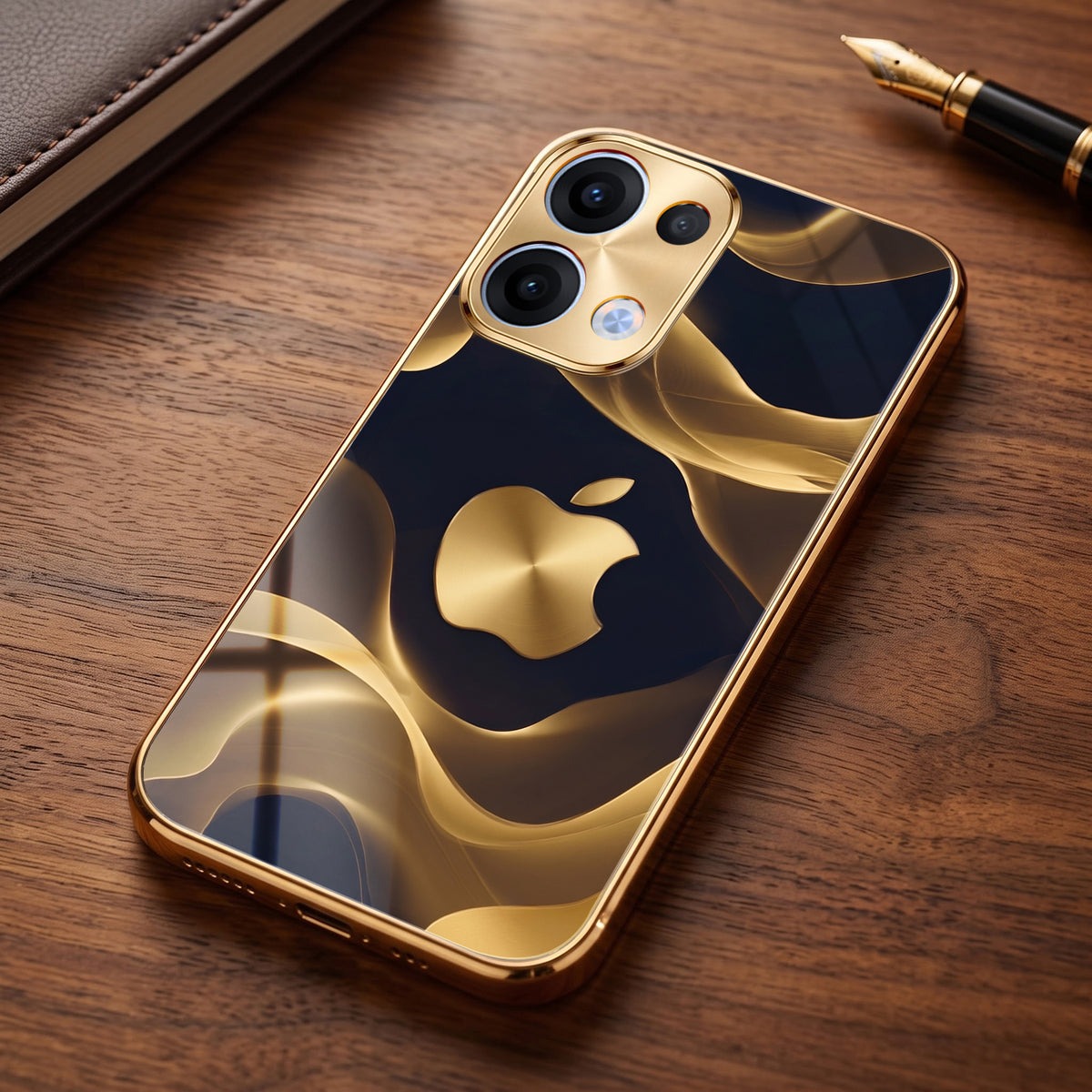 Oppo Reno 13 5G Luxury Wave Gold Electroplated Glass Phone Back Case
