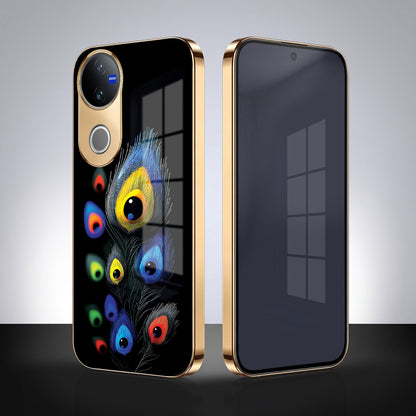 Vivo V50 5G Premium Peacock Feather Gold Electroplated Glass Phone Back Case