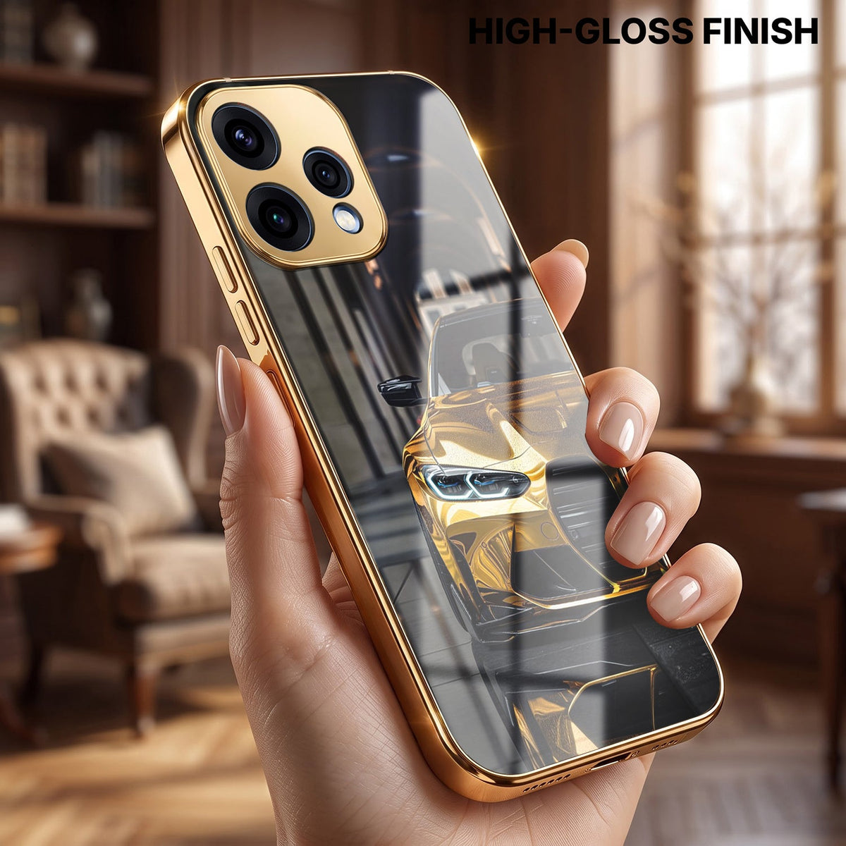 Oppo Reno 15 5G Golden BMW Gold Electroplated Glass Phone Back Case