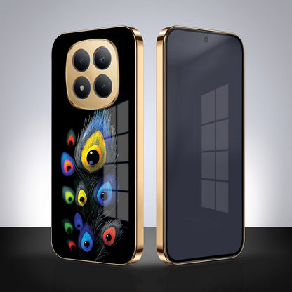 Redmi Note 15 Pro+ 5G Premium Peacock Feather Gold Electroplated Glass Phone Back Case
