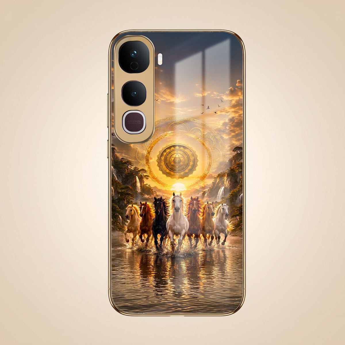 Vivo Y400 Pro 5G Celestial Seven Horses Gold Electroplated Glass Phone Back Case