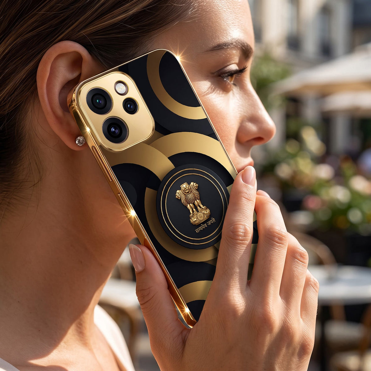 Oppo Reno 15 Pro Mini 5G Royal Emblem Gold Electroplated Glass Phone Back Case