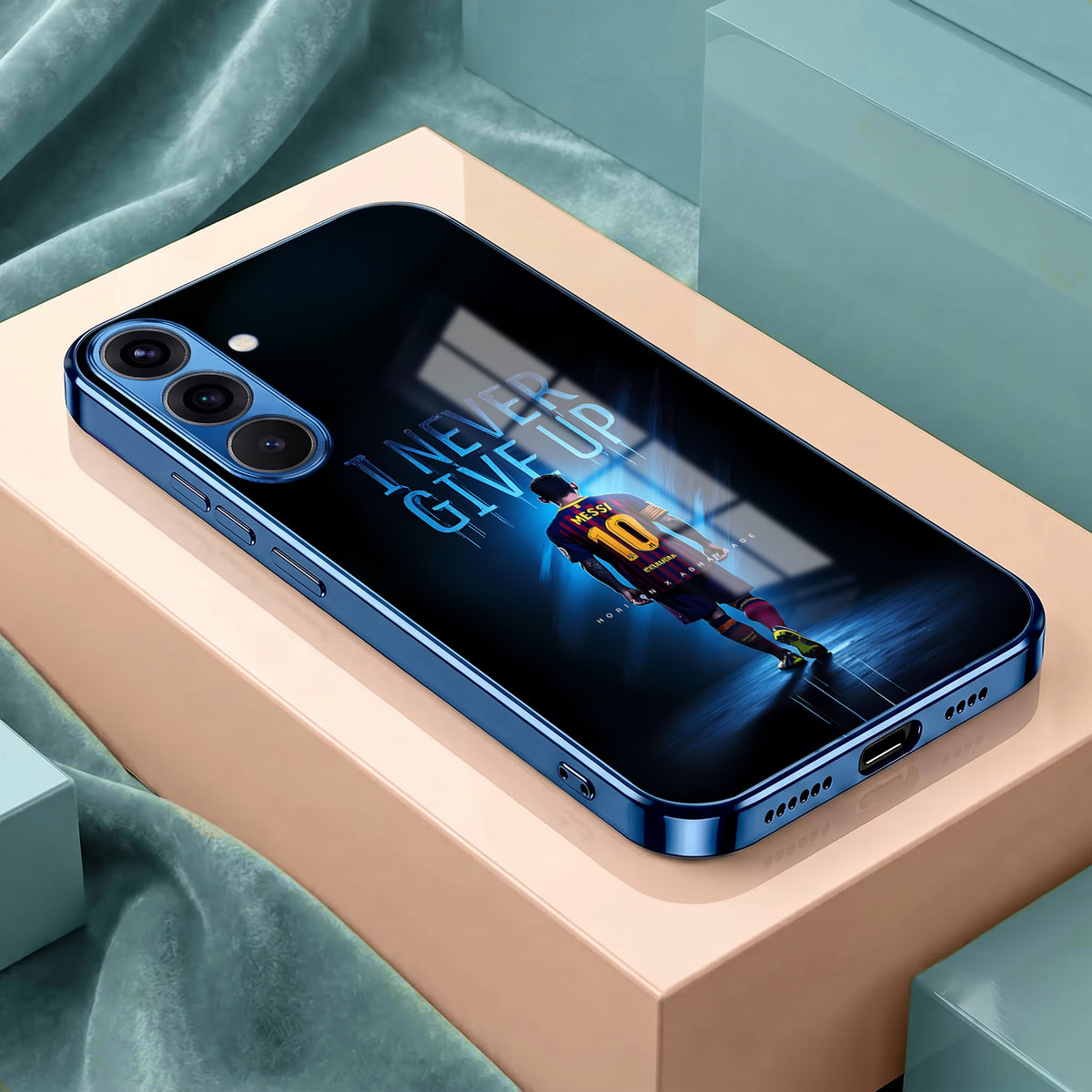 Samsung Galaxy A36 5G Never Give Up Blue Electroplated Glass Phone Back Case