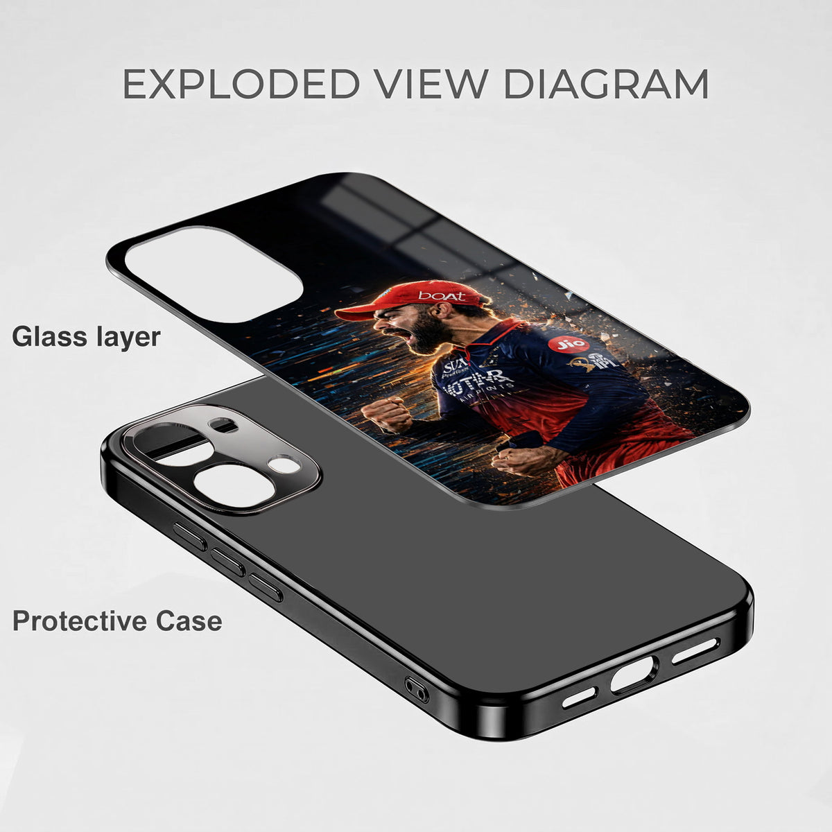 Vivo T5x 5G Virat Kohli Black Electroplated Glass Phone Back Case