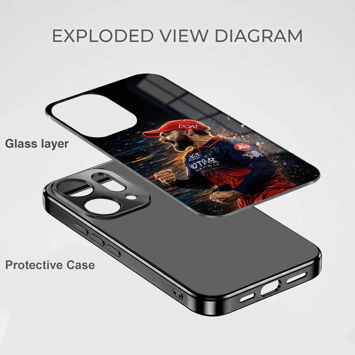 Oppo Reno 14 5G Virat Kohli Black Electroplated Glass Phone Back Case