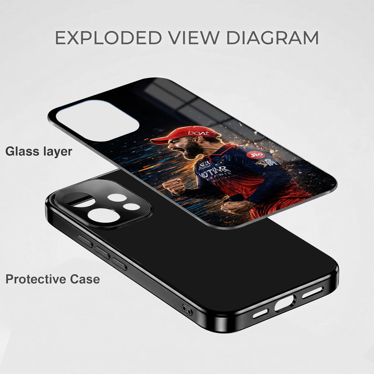 Oppo Reno 15 5G Virat Kohli Black Electroplated Glass Phone Back Case