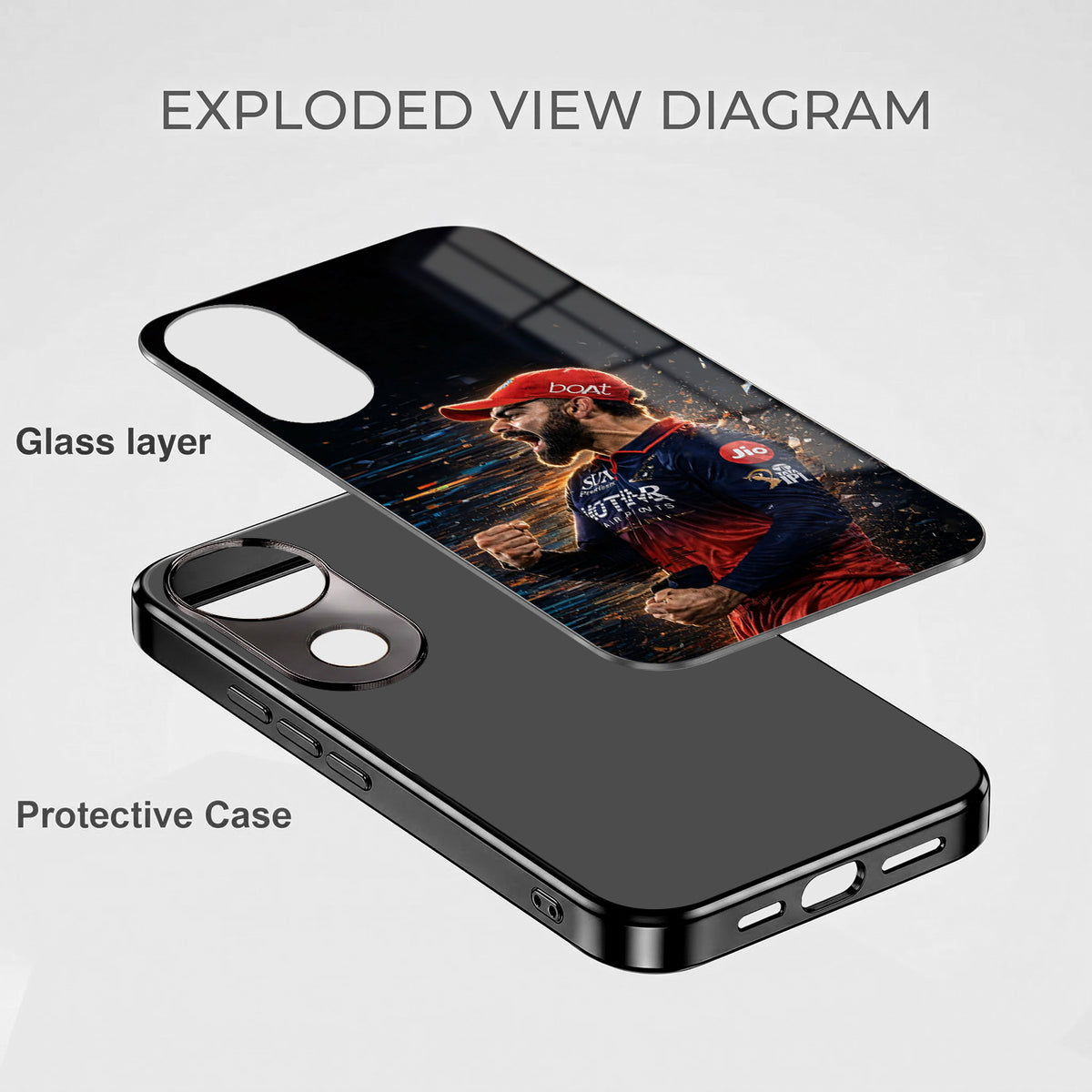 Vivo V50 5G Virat Kohli Black Electroplated Glass Phone Back Case
