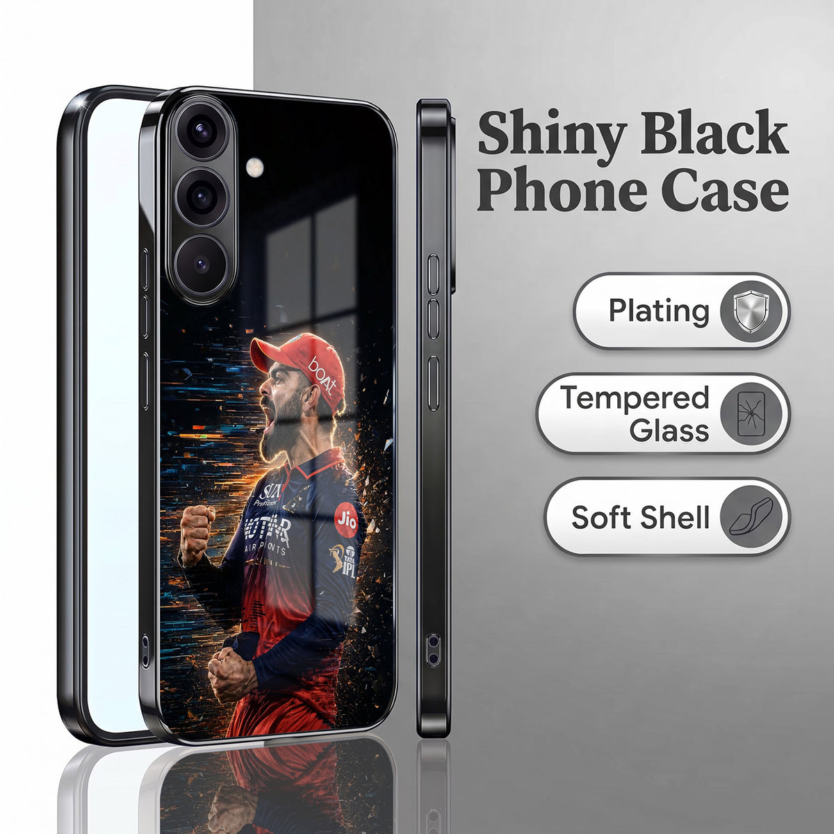 Samsung Galaxy A36 5G Virat Kohli Black Electroplated Glass Phone Back Case