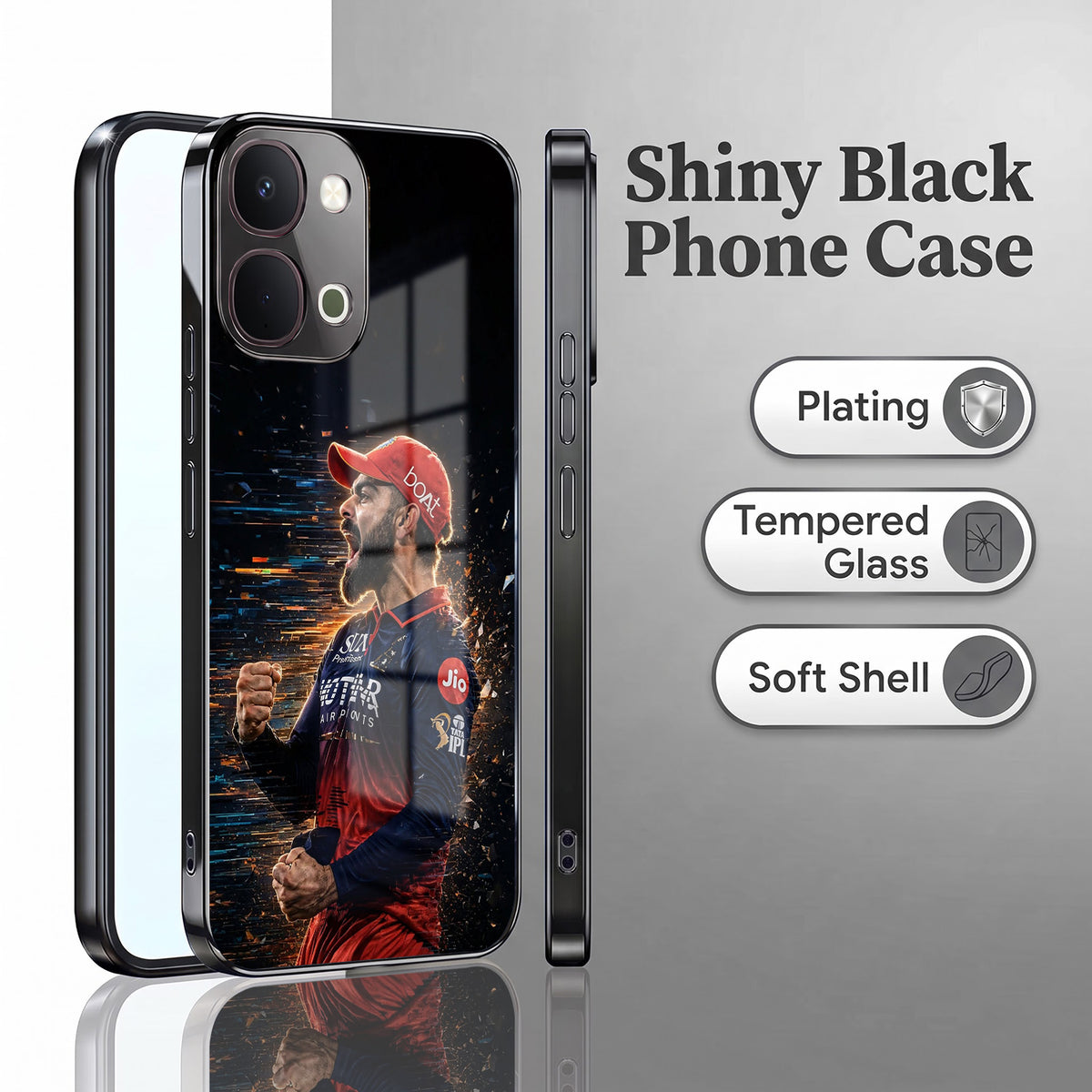 Vivo T5x 5G Virat Kohli Black Electroplated Glass Phone Back Case