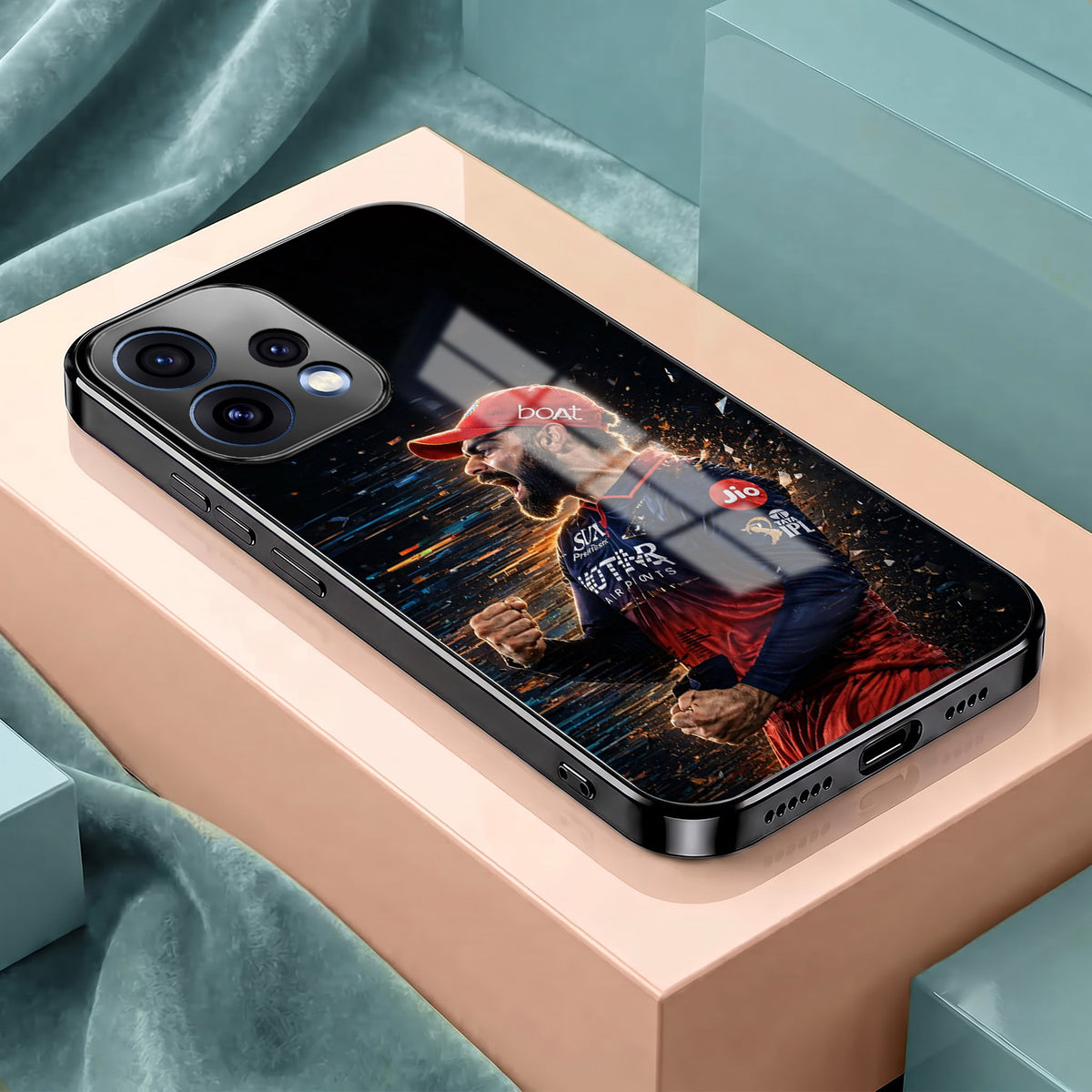 Oppo Reno 15 5G Virat Kohli Black Electroplated Glass Phone Back Case