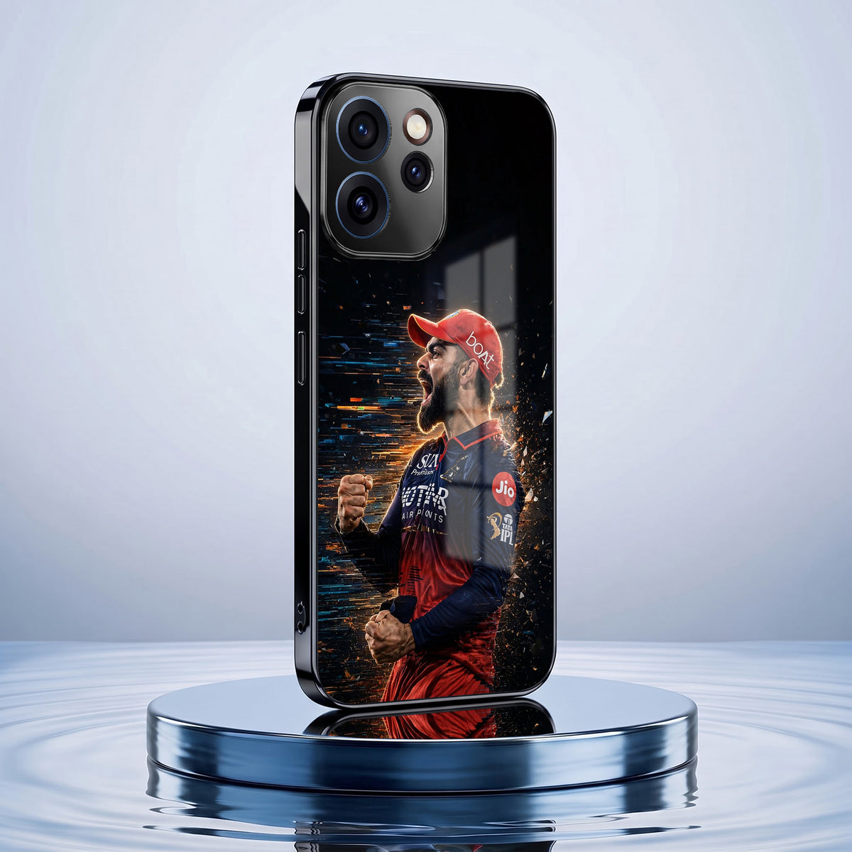 Oppo Reno 15 Pro Mini 5G Virat Kohli Black Electroplated Glass Phone Back Case