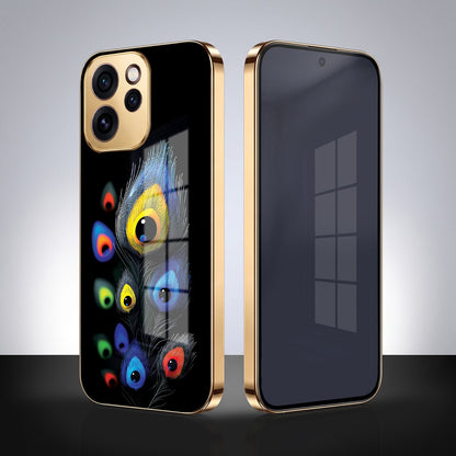Oppo Reno 15 Pro Mini 5G Premium Peacock Feather Gold Electroplated Glass Phone Back Case