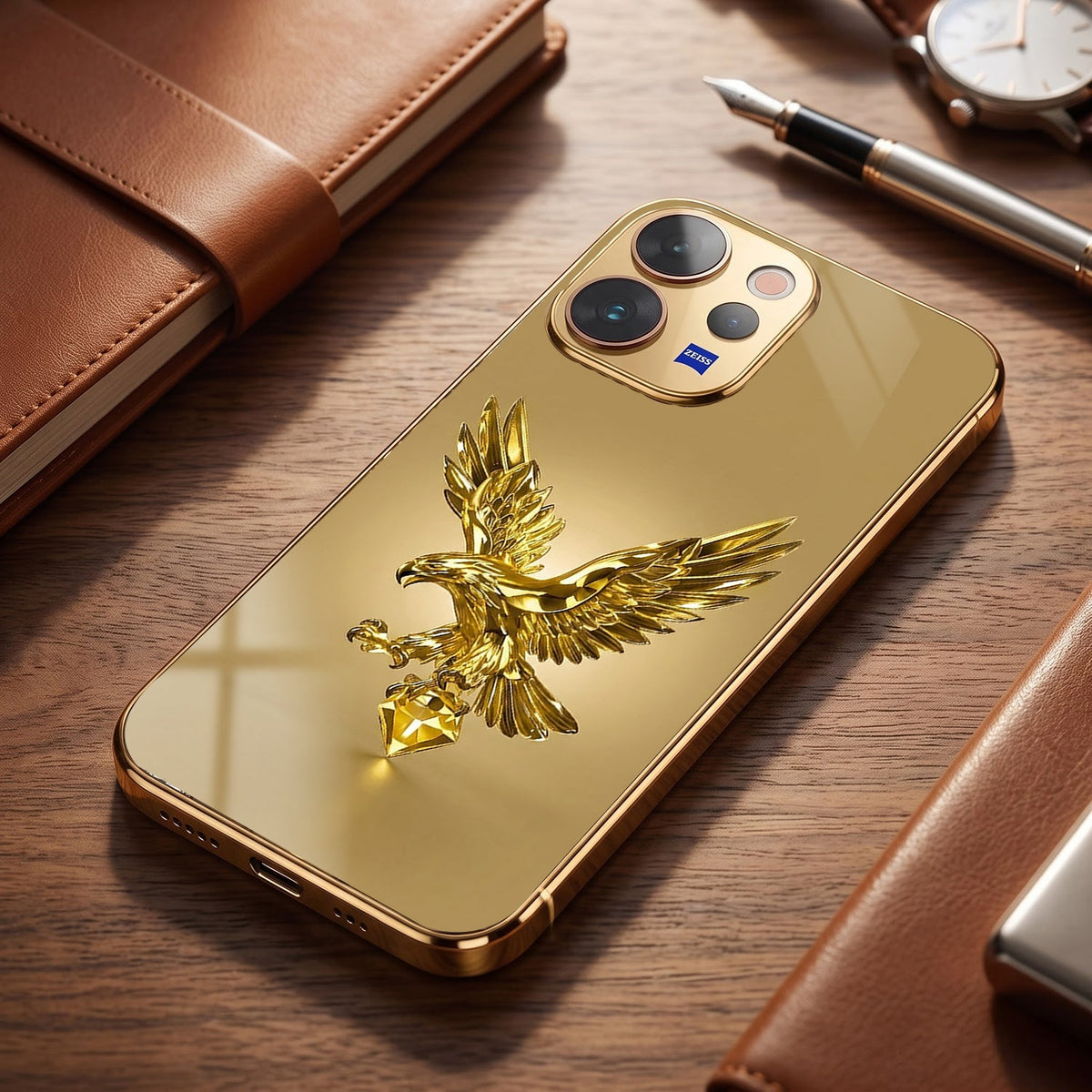 Vivo V70 5G Golden Eagle Gold Electroplated Glass Phone Back Case