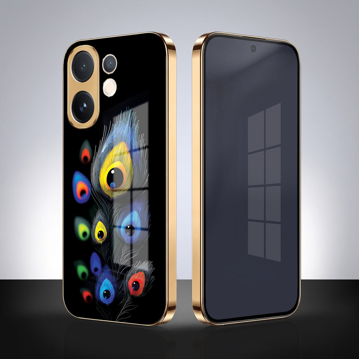 Vivo V60 5G Premium Peacock Feather Gold Electroplated Glass Phone Back Case