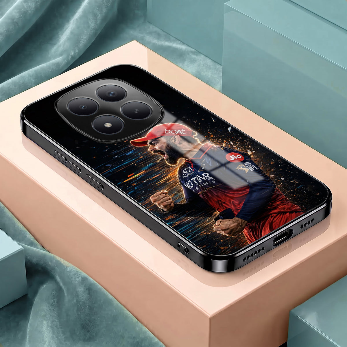Redmi Note 15 Pro Plus 5G Virat Kohli Black Electroplated Glass Phone Back Case