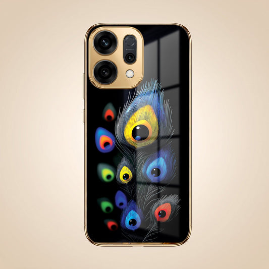 Oppo Reno 14 5G Premium Peacock Feather Gold Electroplated Glass Phone Back Case