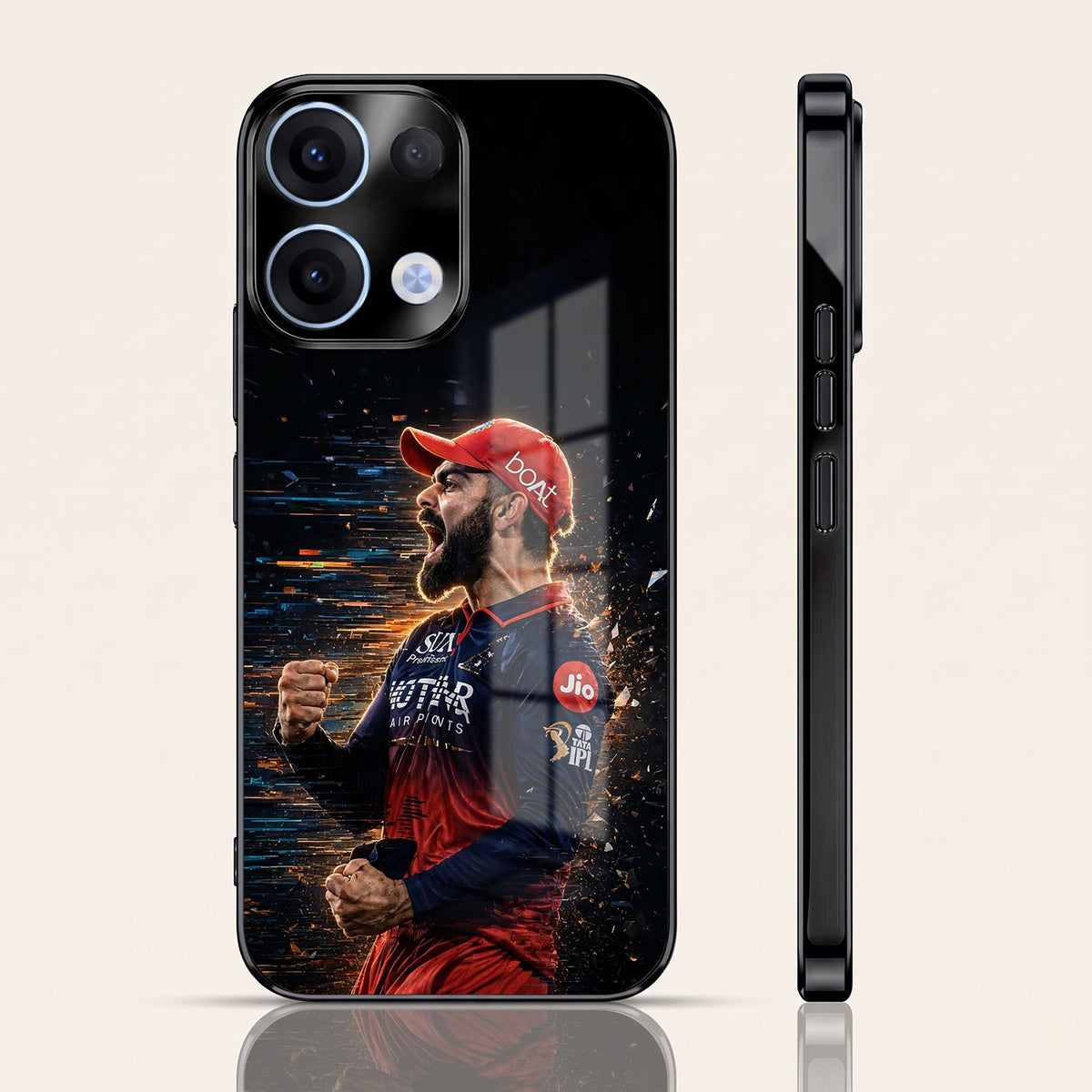 Oppo Reno 13 5G Virat Kohli Black Electroplated Glass Phone Back Case