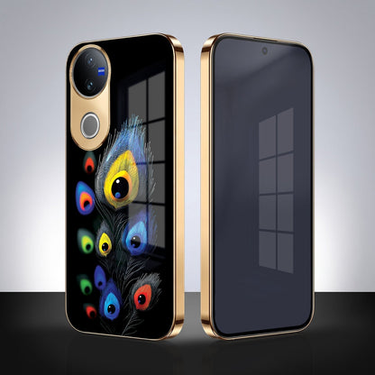 Vivo T4R 5G Multi-Feather Peacock Gold Electroplated Glass Phone Back Case