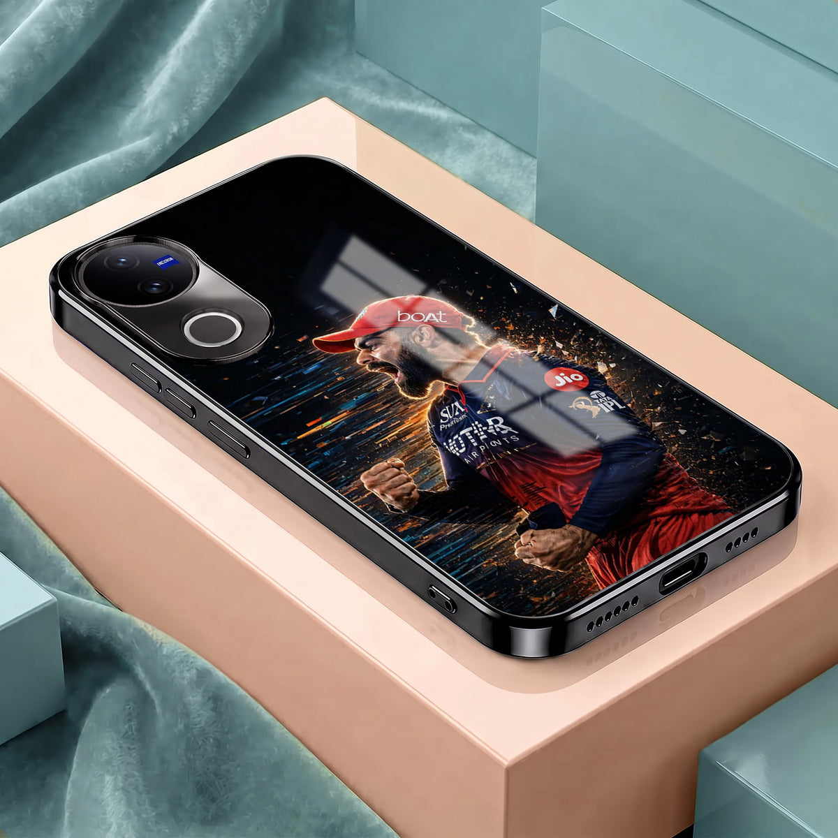 Vivo V50 5G Virat Kohli Black Electroplated Glass Phone Back Case