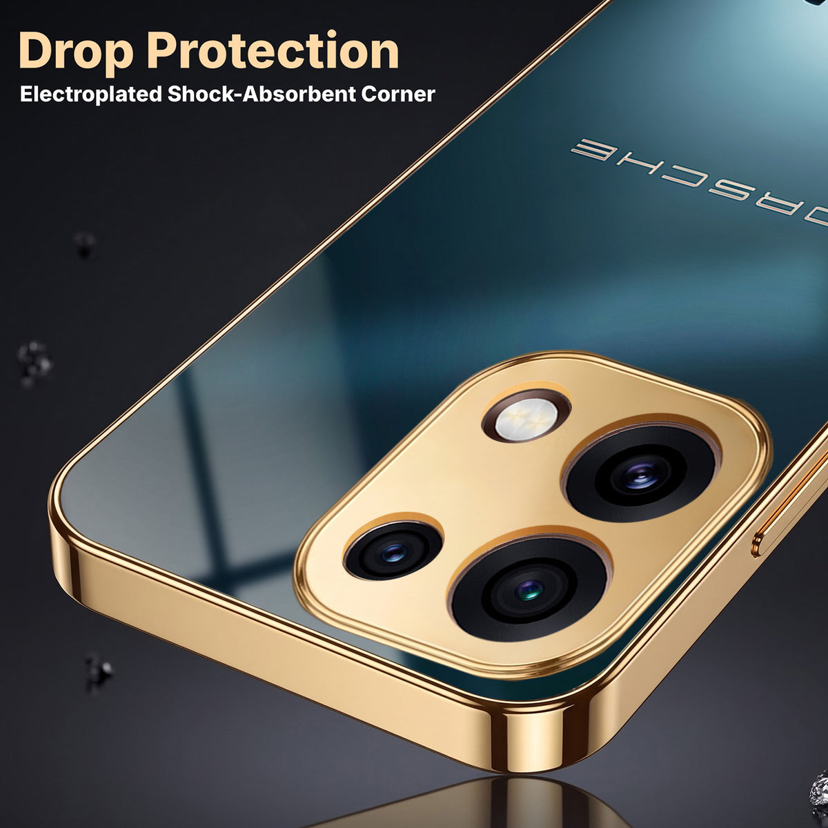 Oppo Reno 16C 5G Porsche Luxury Gold Electroplated Glass Phone Back Case