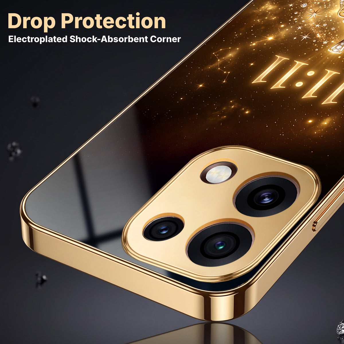 Oppo Reno 16C 5G God’s Plan Evil Eye Gold Electroplated Glass Phone Back Case