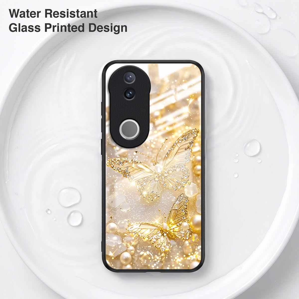 Vivo V50 5G Golden Butterfly Acrylic Glass Back Case
