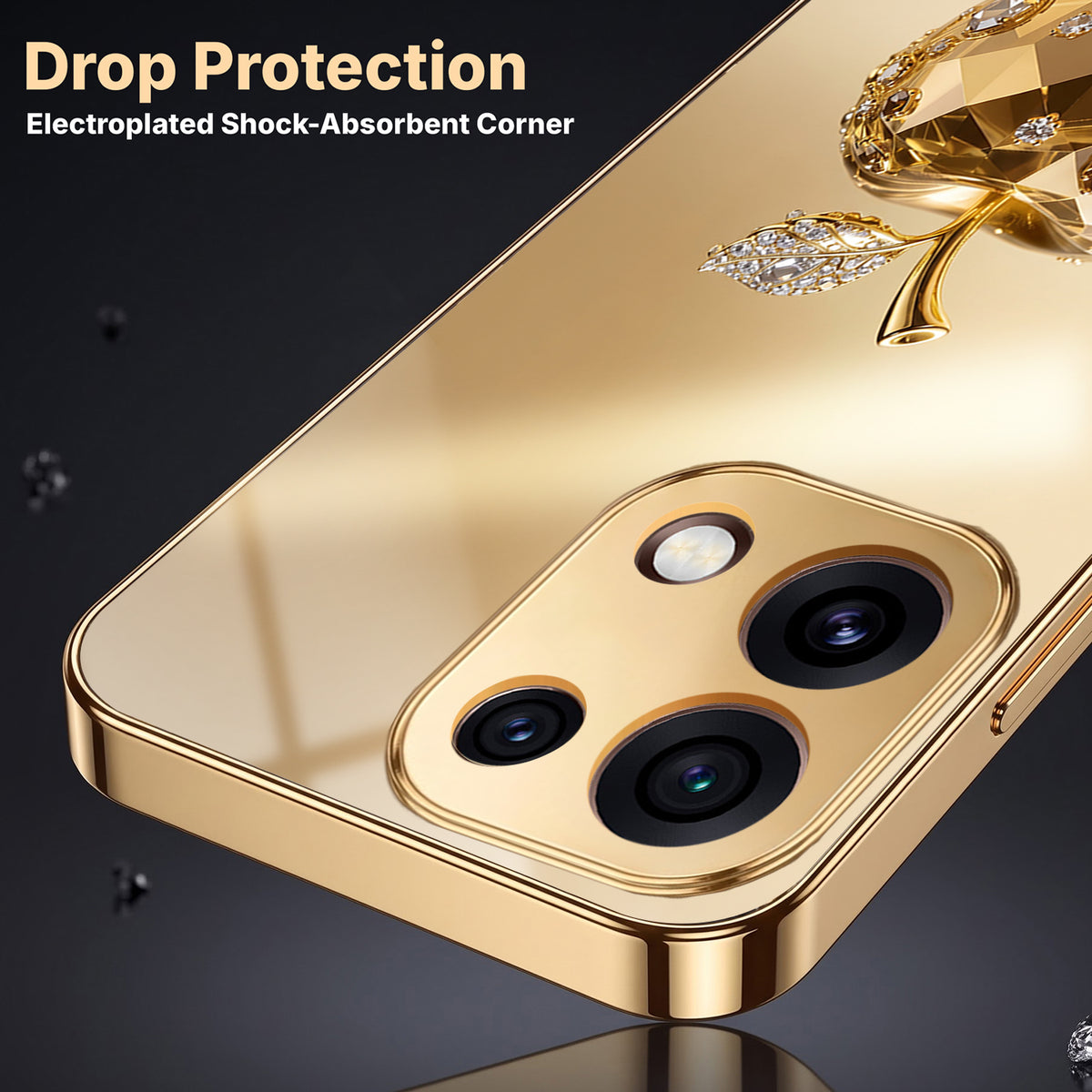 Oppo Reno 16C 5G Golden Apple Gold Electroplated Glass Phone Back Case