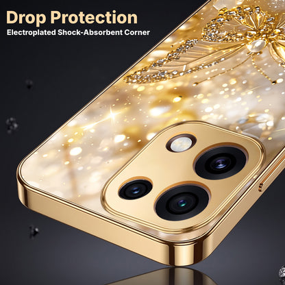 Oppo Reno 16C 5G Golden Butterfly Gold Electroplated Glass Phone Back Case