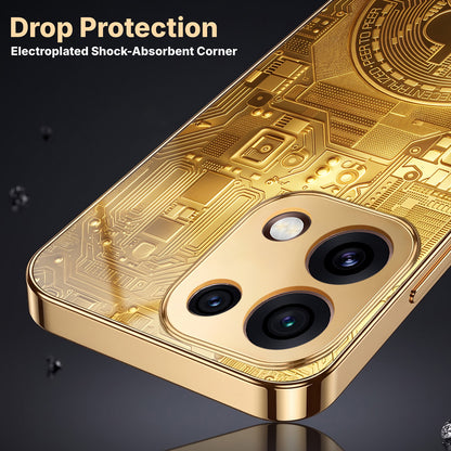 Oppo Reno 16C 5G Bitcoin Gold Electroplated Glass Phone Back Case